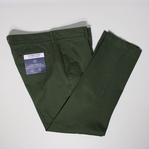 NWT St. John's Bay Stretch Chino Slim Fit Flat Front Pant Army Green Men 36x30 - Picture 4 of 11